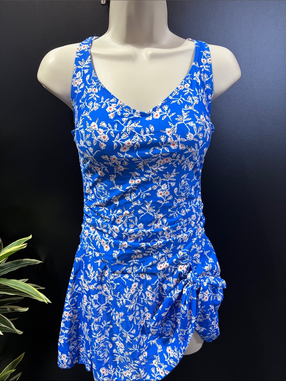 Aidonger Swim Dress,ruched drape,V neck,,padded, straight back, adjust straps